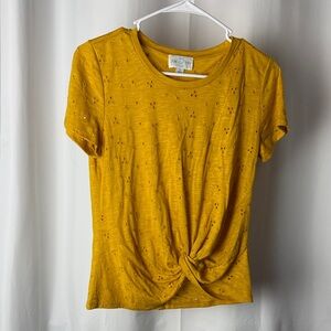 Women's Mustard Knot-Front Short Sleeve Tee
